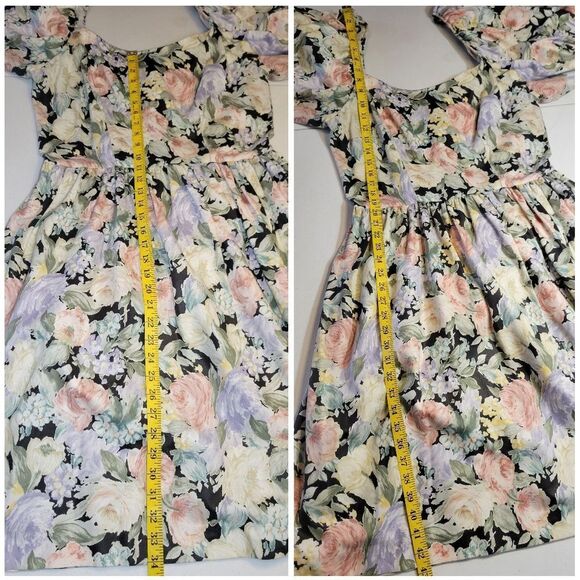 Impromptu 80s Vintage Floral Prom Puff Sleeve Dress Fitted Bodice - Picture 15 of 15